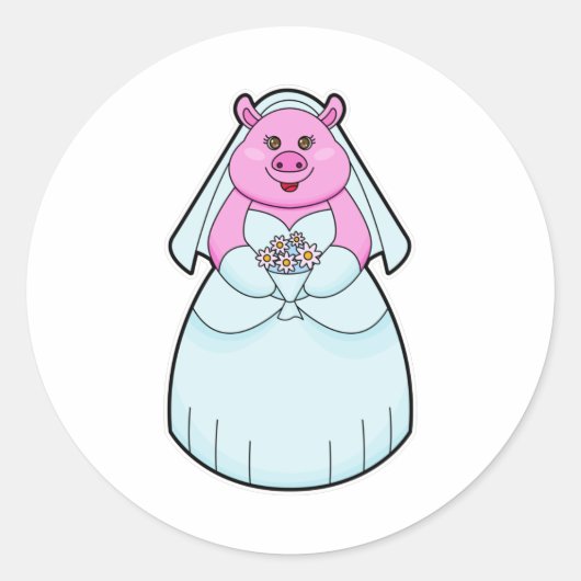 Varkens als Bride met Veil Ronde Sticker (Voorkant)