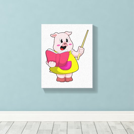 Varkens als leraar met boek canvas afdruk (Insitu (Houten vloer))