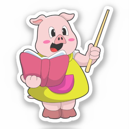 Varkens als leraar met boek sticker (Voorkant)