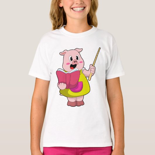 Varkens als leraar met boek t-shirt (Voorkant)