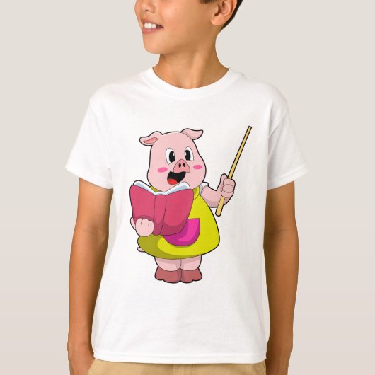 Varkens als leraar met boek t-shirt (Voorkant)