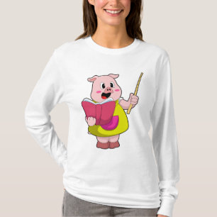 Varkens als leraar met boek t-shirt