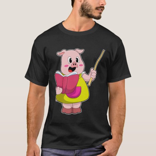 Varkens als leraar met boek t-shirt (Voorkant)