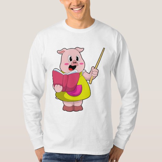 Varkens als leraar met boek t-shirt (Voorkant)