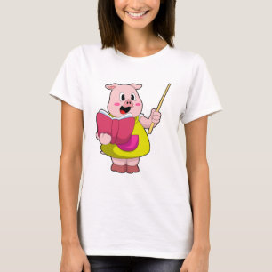 Varkens als leraar met boek t-shirt