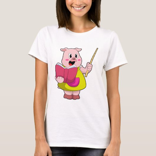 Varkens als leraar met boek t-shirt (Voorkant)