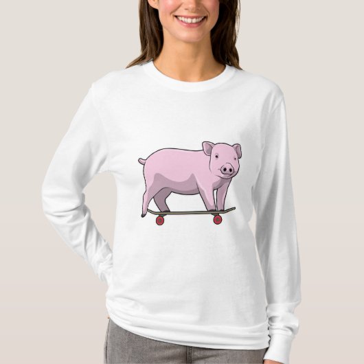 Varkens als Skater met Skateboard T-shirt (Voorkant)
