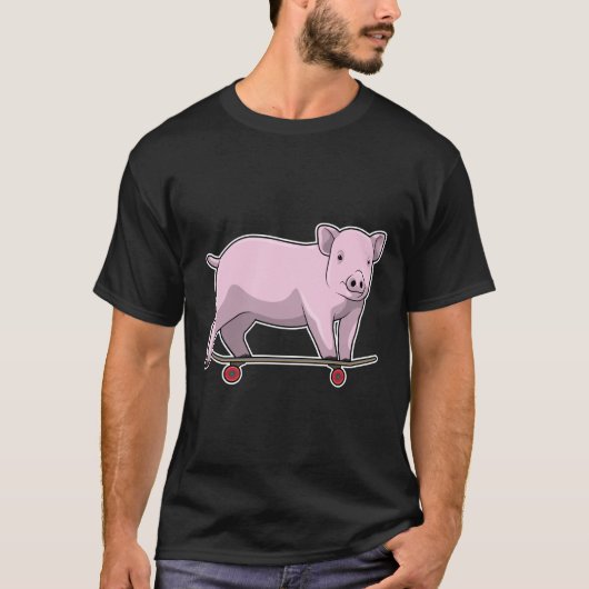 Varkens als Skater met Skateboard T-shirt (Voorkant)
