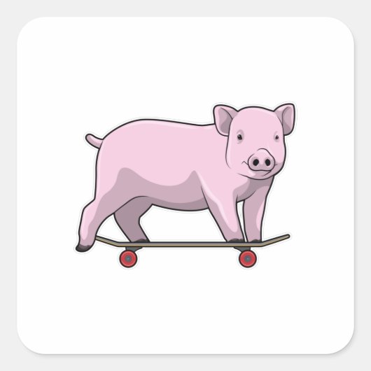 Varkens als Skater met Skateboard Vierkante Sticker (Voorkant)