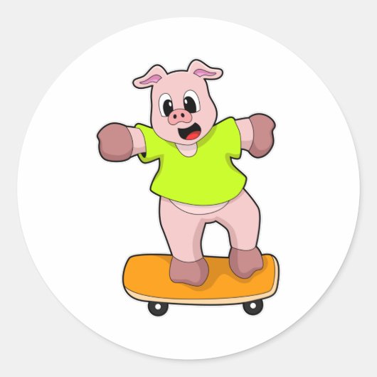 Varkens als Skater op skateboard Ronde Sticker (Voorkant)