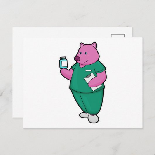 Varkens als verpleegster met medicijn briefkaart (Voorkant / Achterkant)