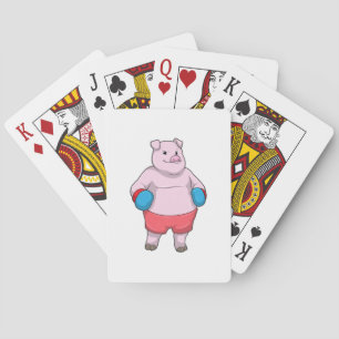 Varkens bij Boxing met boxinghandschoenen Pokerkaarten