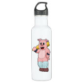 Varkens bij Cricket met cricket bat Waterfles (Voorkant)
