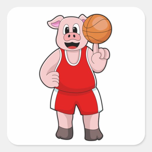 Varkens bij de Basketball Sports Vierkante Sticker (Voorkant)