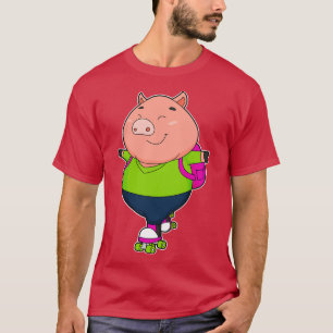 Varkens bij gealigneerde schaatsen met schaatsen v t-shirt