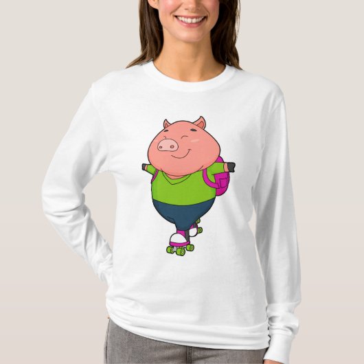 Varkens bij gealigneerde schaatsen met schaatsen v t-shirt (Voorkant)