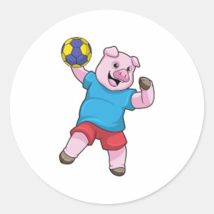 Varkens bij handbalsport ronde sticker