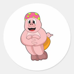 Varkens bij het pompen in water ronde sticker