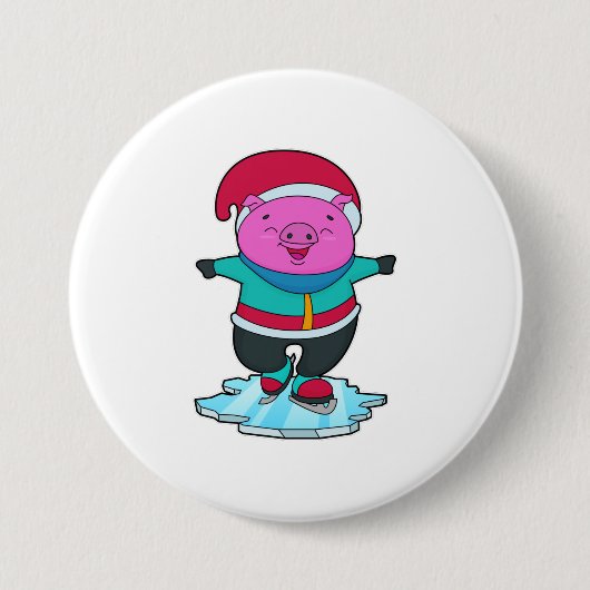 Varkens bij ijsschaatsen met ijs-schaatsen en -Pet Ronde Button 7,6 Cm (Voorkant)