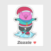 Varkens bij ijsschaatsen met ijs-schaatsen en -Pet Sticker (Vel)