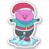 Varkens bij ijsschaatsen met ijs-schaatsen en -Pet Sticker (Voorkant)