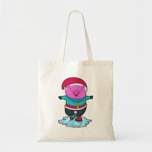 Varkens bij ijsschaatsen met ijs-schaatsen en -Pet Tote Bag (Voorkant)