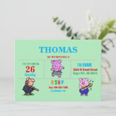 Varkens Cartoon Uitnodiging (Staand voorkant)