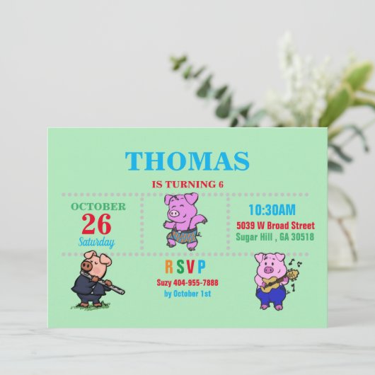 Varkens Cartoon Uitnodiging (Staand voorkant)