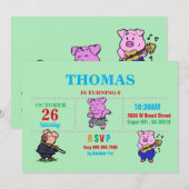 Varkens Cartoon Uitnodiging (Voorkant / Achterkant)