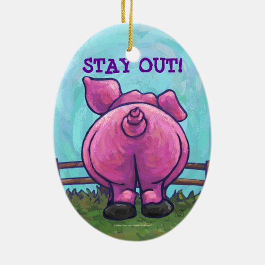 Varkens Coming en Going Keramisch Ornament (Achterkant)