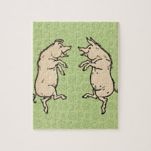 Varkens Dansen Antiek Piggy Dance Jig Legpuzzel