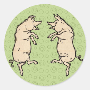 Varkens Dansen Antiek Piggy Dance Jig Ronde Sticker