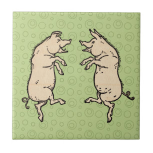 Varkens Dansen Antiek Piggy Dance Jig Tegeltje