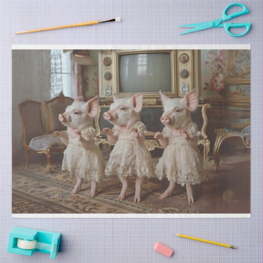 Varkens Dansen Waltzing Whiskers Decoupage Tissuepapier (Craft)