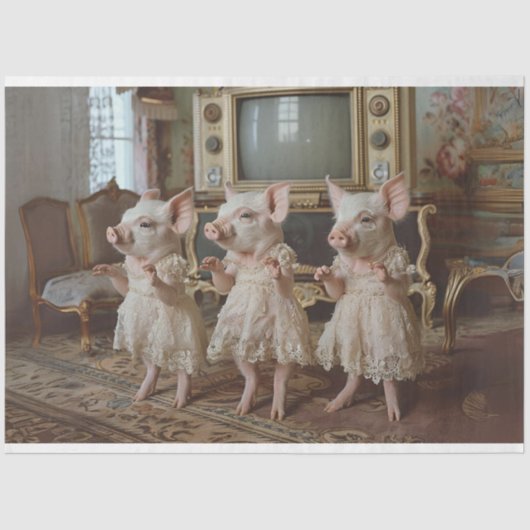  Varkens Dansen Waltzing Whiskers Decoupage Tissuepapier (Voorkant)