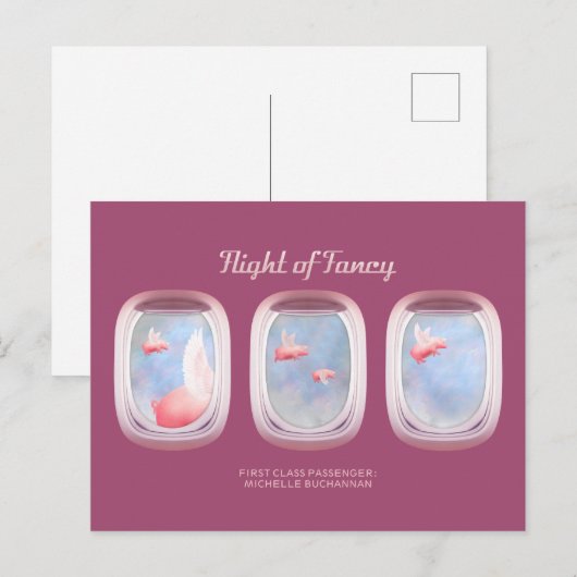 Varkens die langs het raam van een vliegtuig vlieg briefkaart (Voorkant / Achterkant)