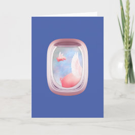 Varkens die langs het raam van een vliegtuig vlieg kaart