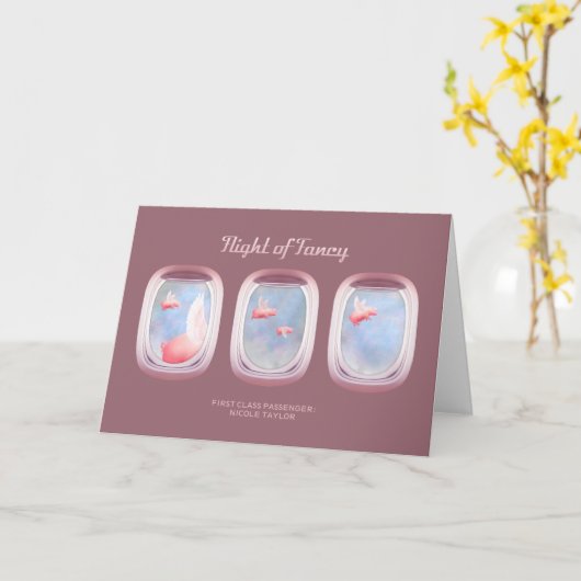 Varkens die langs het raam van een vliegtuig vlieg kaart (Gele Bloem)