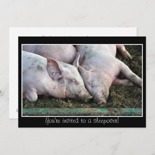 Varkens die slapen, sleepover-uitnodiging kaart (Voorkant / Achterkant)