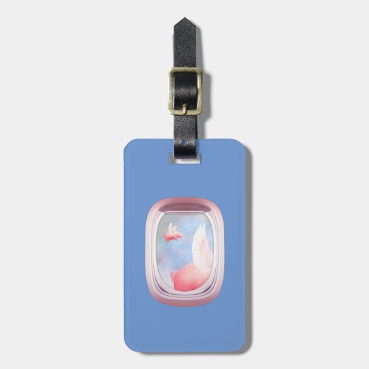 Varkens die voorbij vliegtuigraam vliegen bagagelabel (Voorkant verticaal)