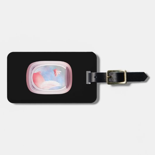 Varkens die voorbij vliegtuigraam vliegen bagagelabel (Voorkant horizontaal)