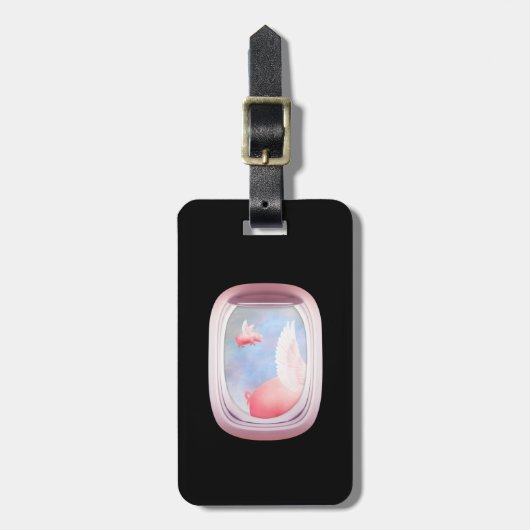 Varkens die voorbij vliegtuigraam vliegen bagagelabel (Voorkant verticaal)