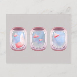 Varkens die voorbij vliegtuigraam vliegen briefkaart