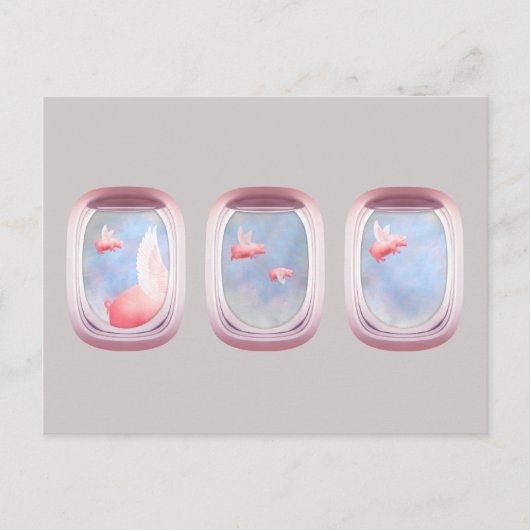Varkens die voorbij vliegtuigraam vliegen briefkaart (Voorkant)