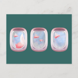 Varkens die voorbij vliegtuigraam vliegen briefkaart