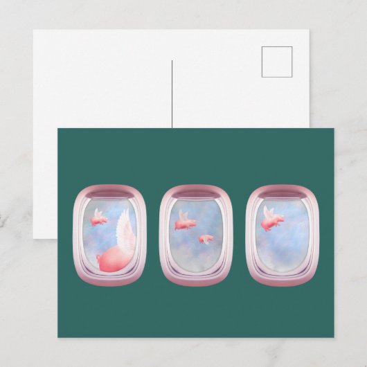 Varkens die voorbij vliegtuigraam vliegen briefkaart (Voorkant / Achterkant)