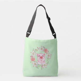 Varkens en bloemen crossbody tas