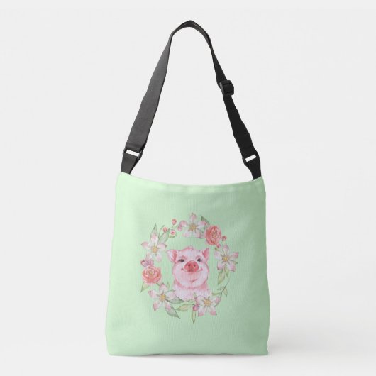 Varkens en bloemen crossbody tas (Voorkant)