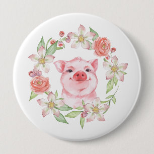 Varkens en bloemen ronde button 4,0 cm