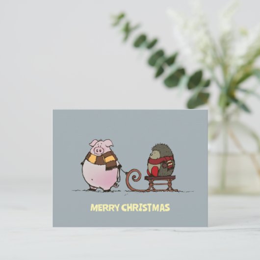 Varkens en egel met sjaal briefkaart (Staand voorkant)